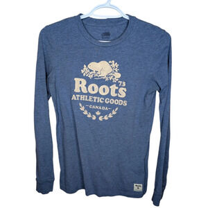Roots Blue Long Sleeve White Logo Top XS  Woman